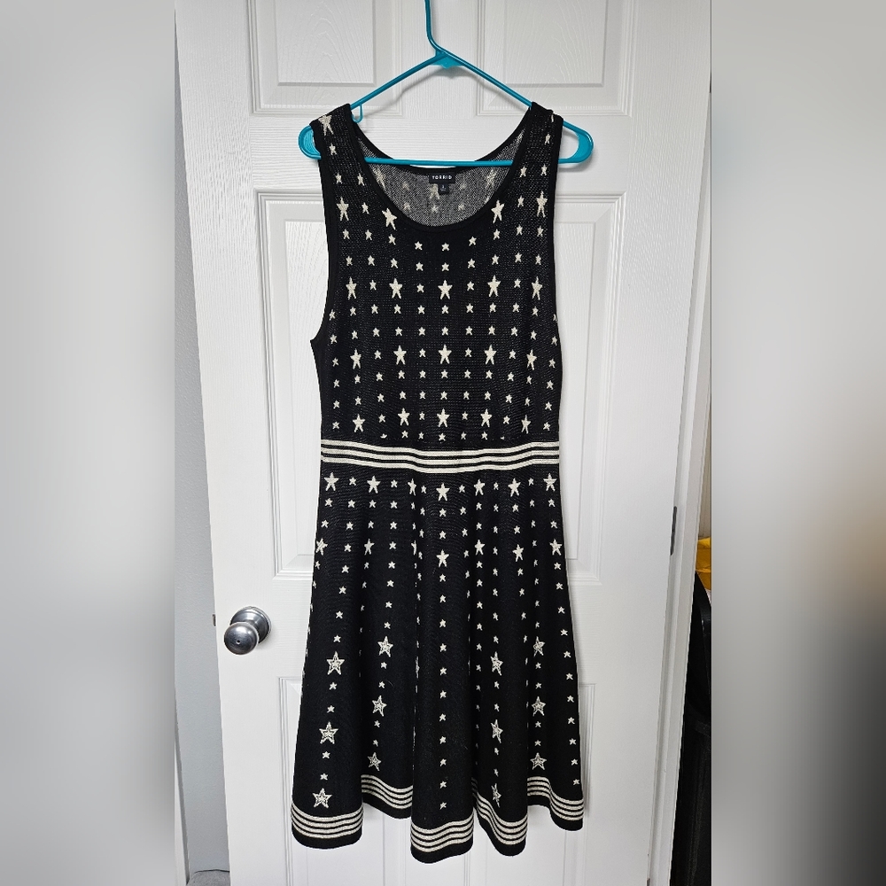 Torrid Black Gold Stars Sweater Skater Dress 2X
